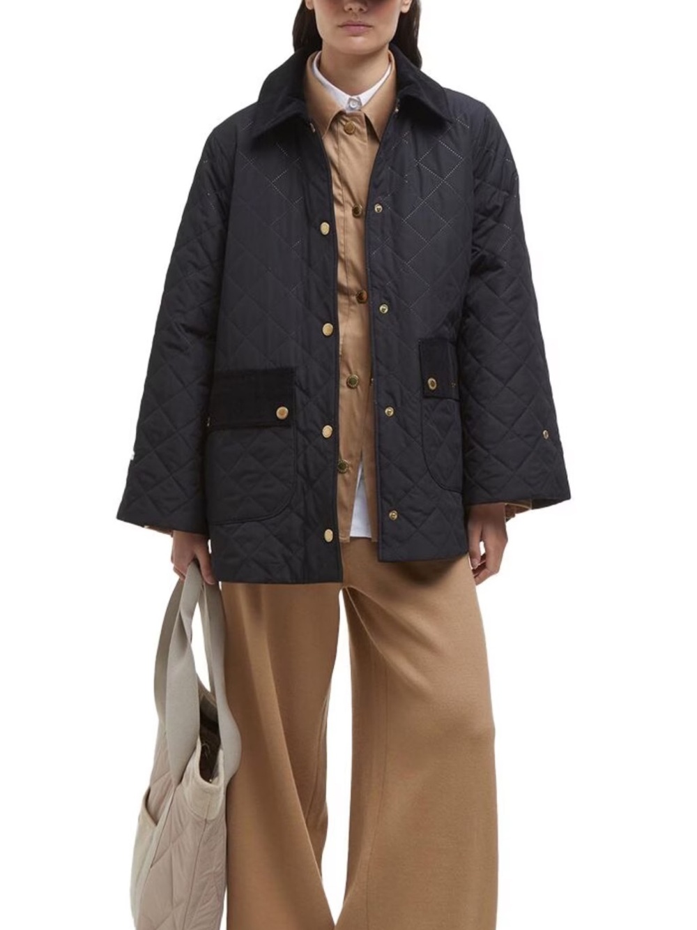 Barbour Black Quilted Utility Jacket with Gold Buttons